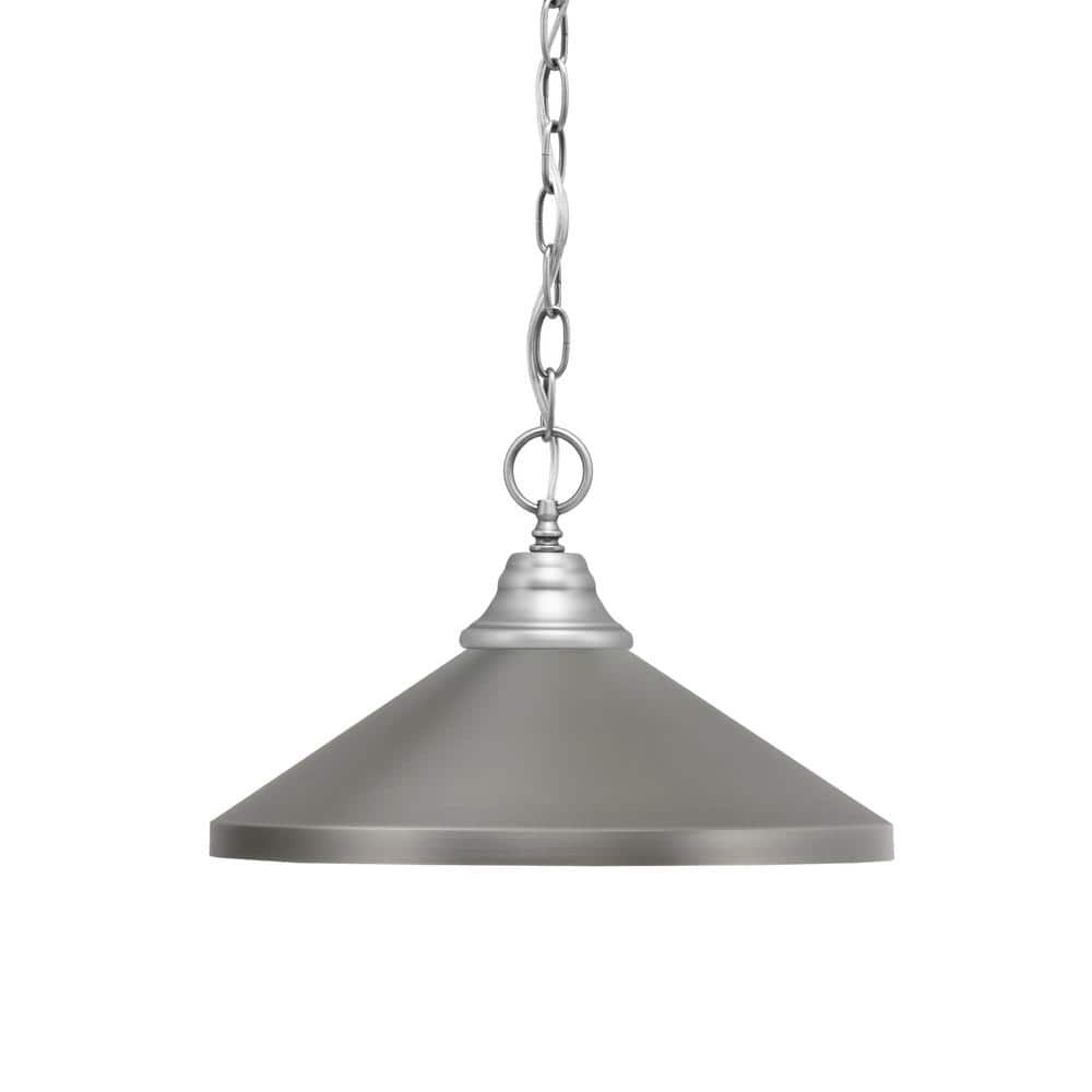 Kingston 100-Watt 1 Light Brushed Nickel Shaded Pendant Light with 14 in. G