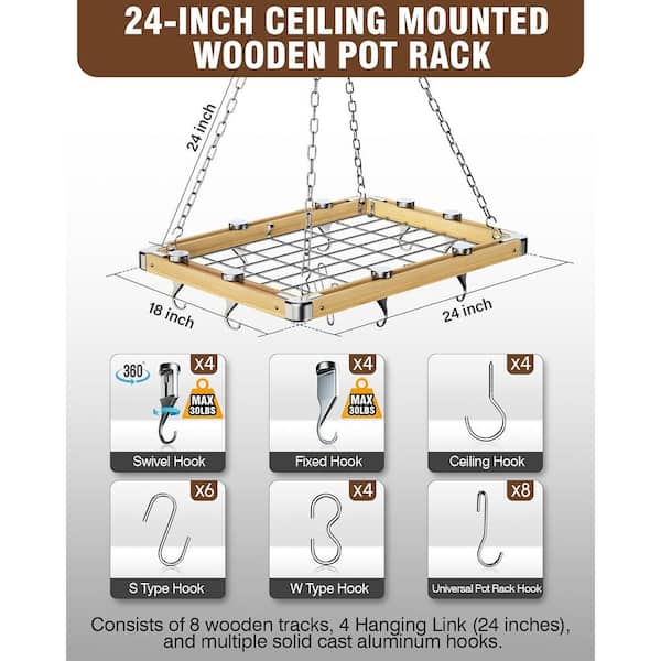 Classic Rectangle Ceiling Pot Rack w/ 12 Hooks