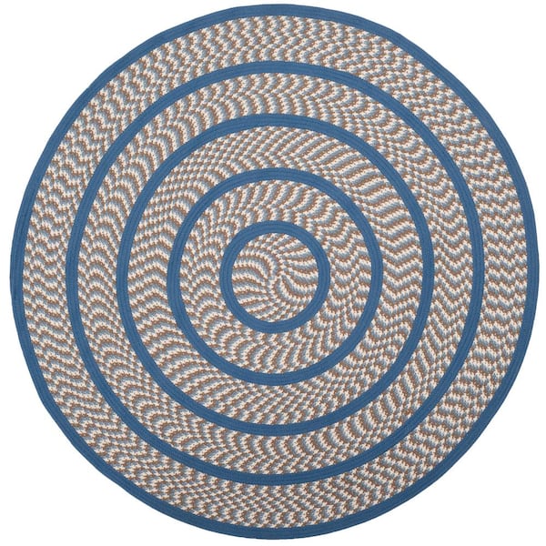 SAFAVIEH Braided Ivory/Blue 8 ft. x 8 ft. Round Border Area Rug