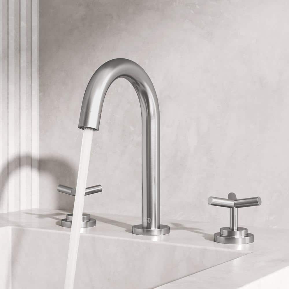 Brushed Nickel High-Arc Widespread Bathroom Faucet with Cross Handles