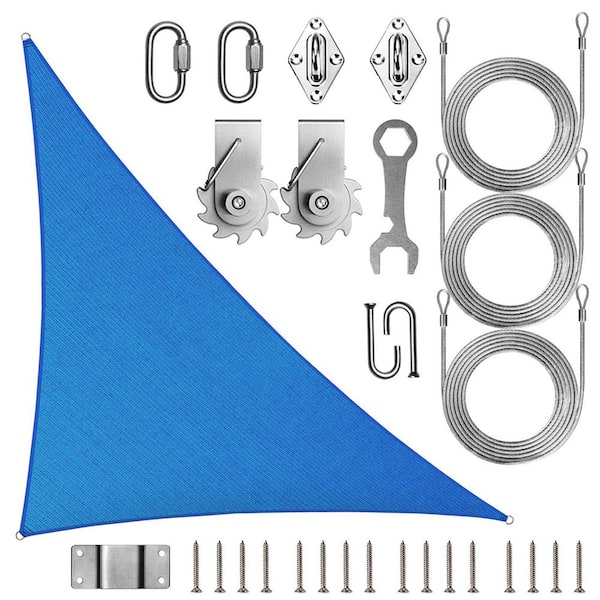 10 ft. x 10 ft. x 14 ft. Right Triangle Sun Shade Sail Canopy with Hardware TAWAL-Blue
