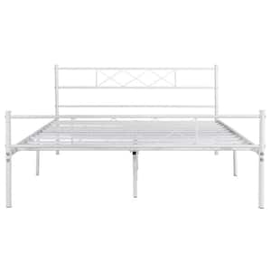 Victorian Bed Frame ，White Metal Frame 61 in. W Queen Size Platform Bed With Headboard and Footboard，Metal Slat Support