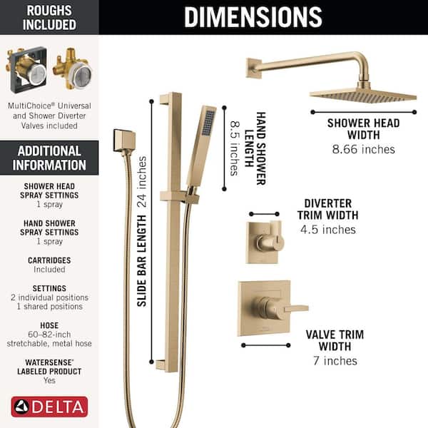 Delta Vero Gold 2-Handle 2-Spray Shower Faucet 1.75 GPM with Hand