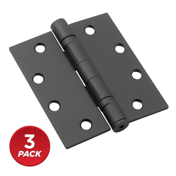 4 in. x 4-1/2 in. Black Full Mortise Ball Bearing Butt Hinge with Removable Pin (3-Pack)