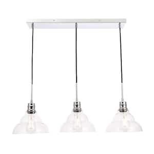 Timeless Home Campos 3-Light Pendant in Chrome with 8.5 in. W x 5.25 in. H Seeded Glass Shade