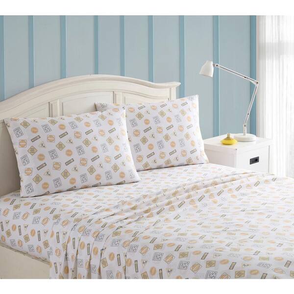 Kute Kids 3-Piece Gray and Yellow Construction Kids Twin Sheet Set