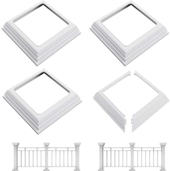 Afoxsos Split Style 4 x 4 Vinyl Fence Post Skirt PVC Base Cover Trim Ring Moisture-Proof UV-Proof White 4 Pack