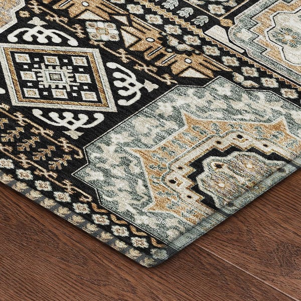Mayfield Premium Machine Washable Abstract AMF2525 Black 2 ft. x 3 ft. Accent Rug