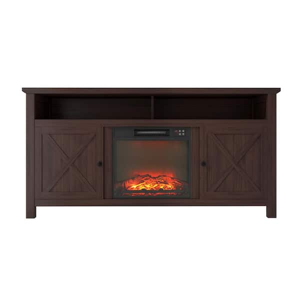 Boyel Living Brown TV Stand Fits TVs up to 60 in. with 18 in. Electric Fireplace