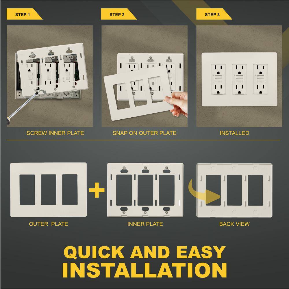 Light Almond 3-Gang Screwless Plastic Wall Plate