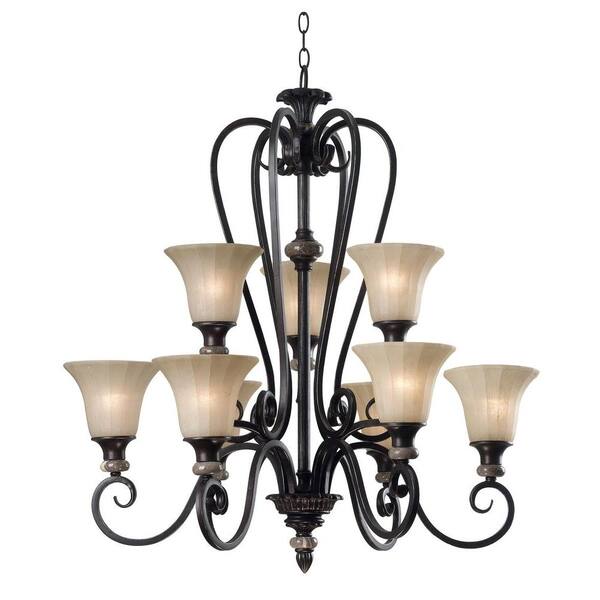 Kenroy Home Leafston Mercury Bronze Finish with Brown Marble Accents 9-Light Chandelier -DISCONTINUED