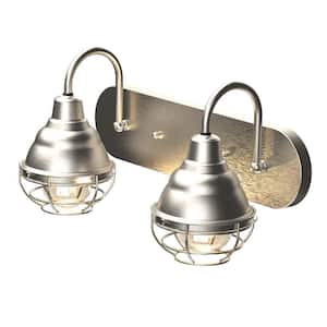 Webster 18 in. 2-Light Brushed Nickel Industrial Bathroom Vanity Light with Wire Cage Shade, Bulbs Included