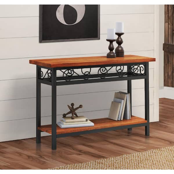Alaterre Furniture Artesian Brown Scrollwork Console with Chestnut Finish Top