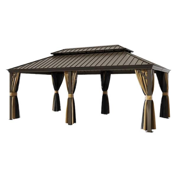 14 ft. x 22 ft. Aluminum Outdoor Gazebo Double Roof canopy/Netting, Curtains, Garden Tent for Patio, Backyard, Lawns
