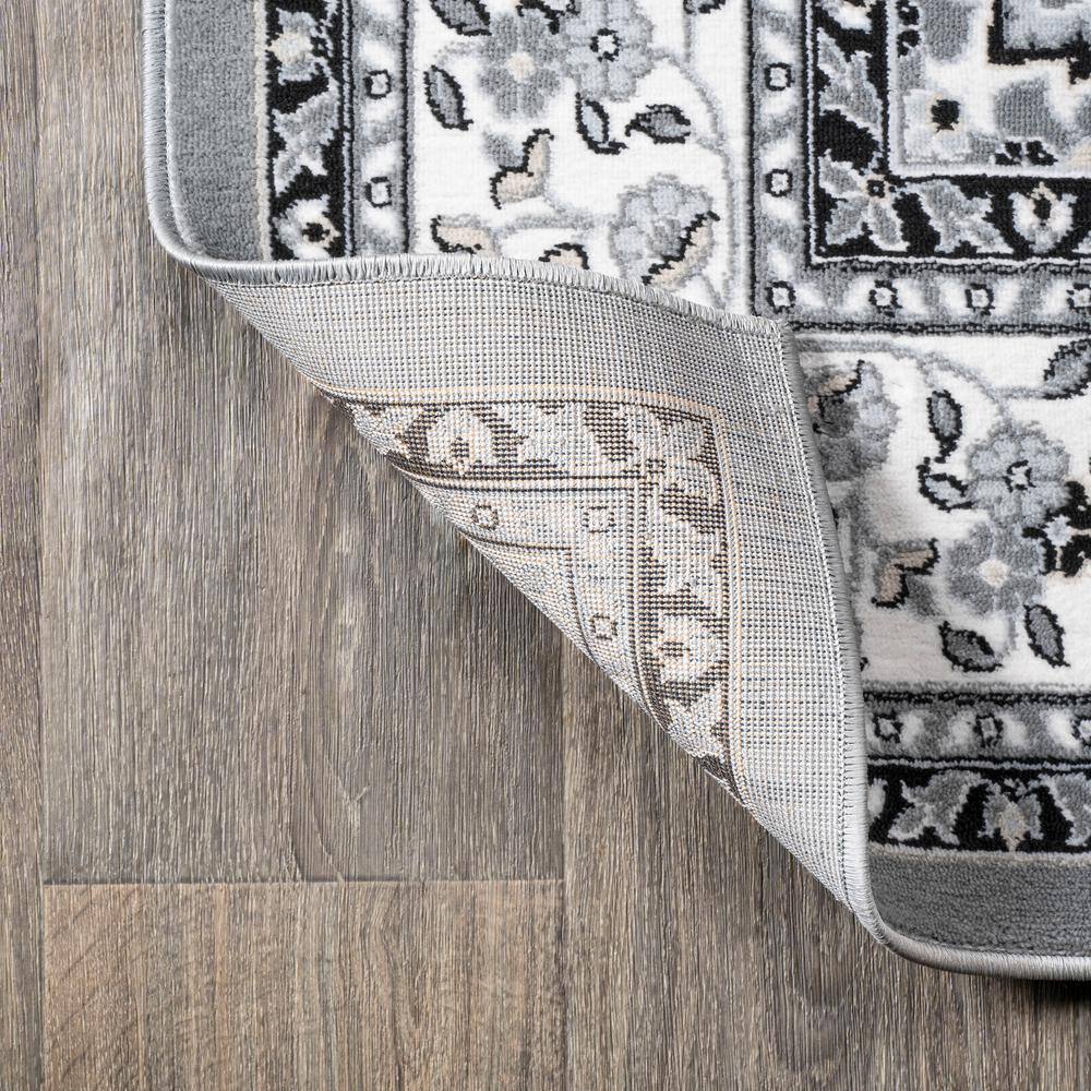 Modern Persian-Style Medallion 2'x10' Area Rug in Gray and Cream