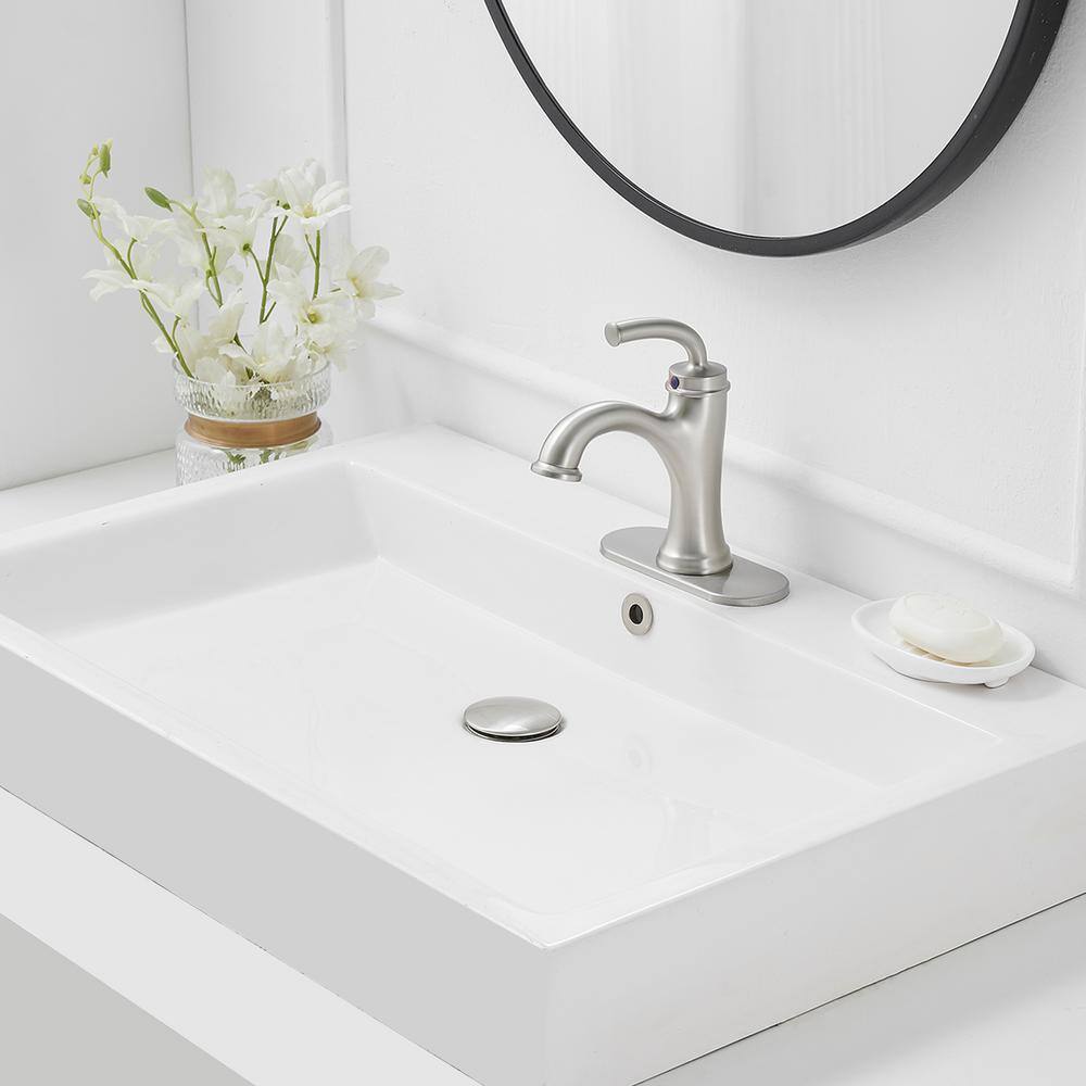 Nickel Single Handle Modern Bathroom Faucet with Deck Plate