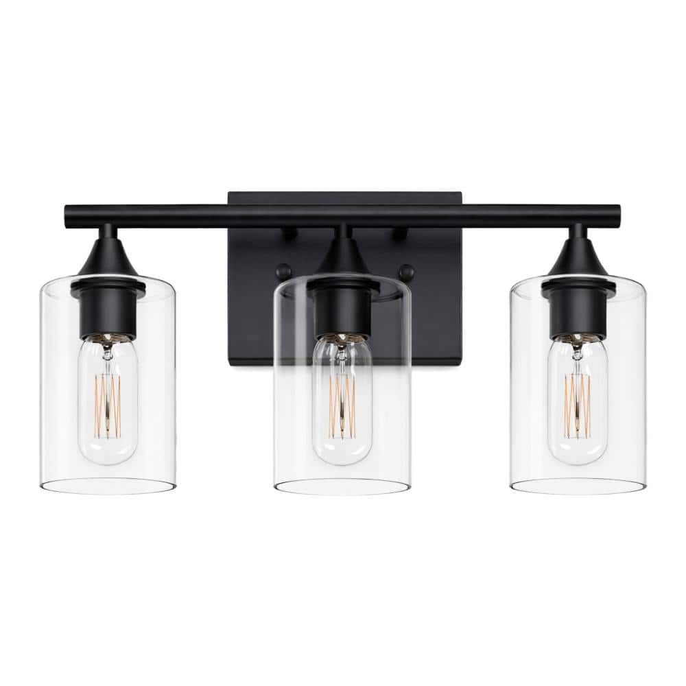17.2 in. 3-Light Matte Black Modern Industrial Bathroom Vanity Light with Glass Shades price history on PriceWatchPro