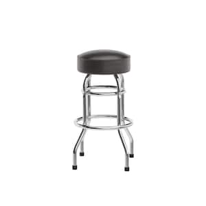 Bruno 30.25 in. Metal Double Ring Chrome Barstool with Dark Brown Seat