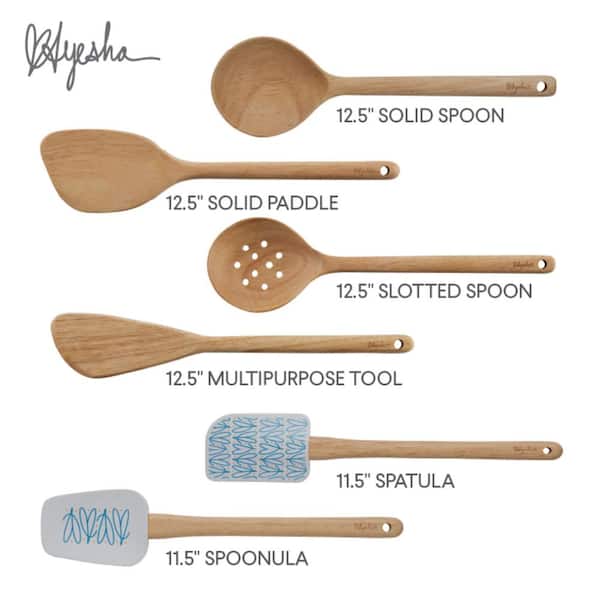 Ayesha Collection Kitchen Cooking Utensil Set with Ceramic Tool Crock, French Vanilla, White