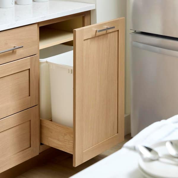 Avondale 18 in. W x 24 in. D x 34.5 in. H Ready to Assemble Plywood Shaker Trash Can Kitchen Cabinet in White Oak