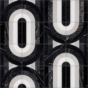 Elizabeth Sutton Bow Vertical Night 12 in. x 12 in. Polished Marble Floor and Wall Mosaic Tile (1 sq. ft. / Sheet)