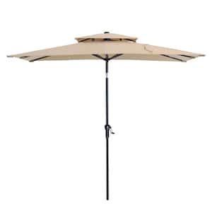 Double Top 10 ft. x 6.5 ft. Metal Market Solar Tilt Half Patio Umbrella in Tan