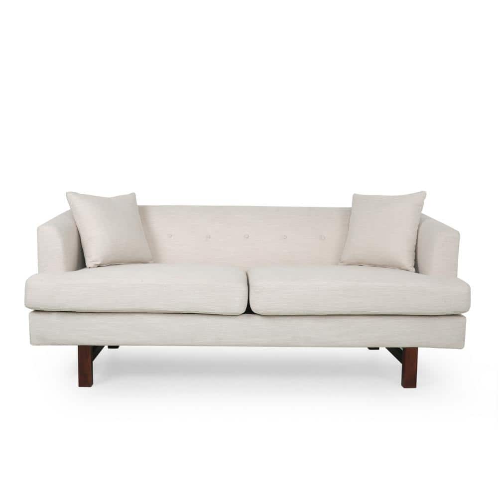 Beige Polyester Tufted 3-Seater Lawson Sofa with Espresso Wood Legs