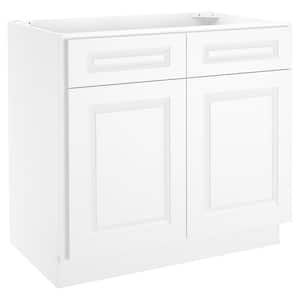 36-in W X 24-in D X 34.5-in H in Raised Panel White Plywood Ready to Assemble Floor Base Kitchen Cabinet with 2 Drawers