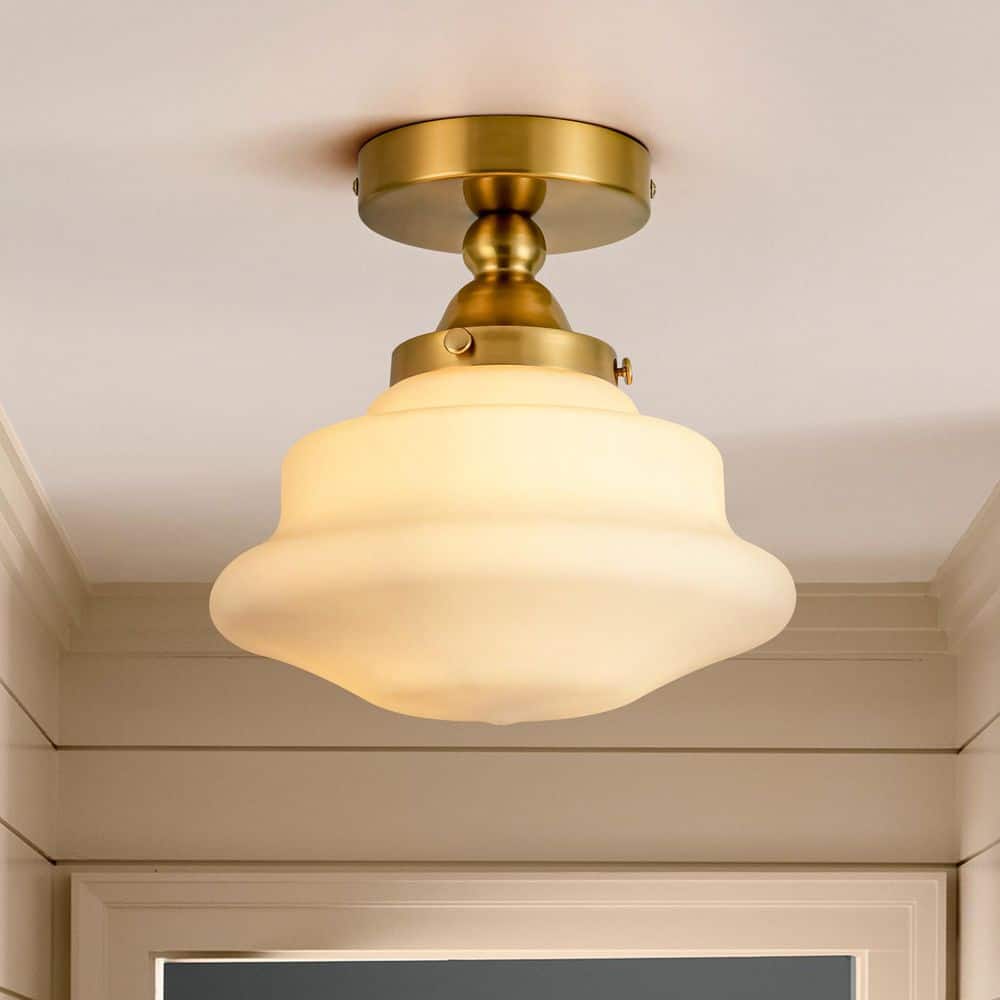 Kegley 1-Light 9.45 in. Brushed Gold Modern Glass Mushroom Semi-Flush Mount Ceiling Light price history on PriceWatchPro