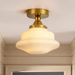 YANSUN 12 in. 3-Light Gold Semi Flush Ceiling Light with Warm Amber ...