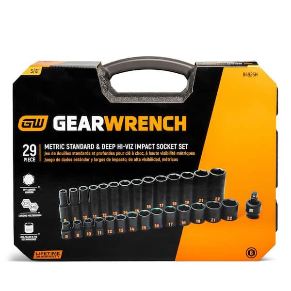 GEARWRENCH 3/8 in. Drive 6-Point Metric Hi-Viz Standard & Deep