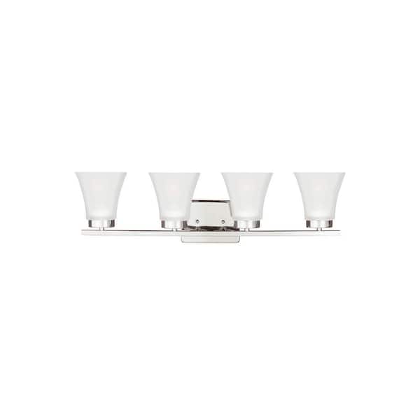 Generation Lighting Bayfield 27.5 in. 4-Light Chrome Contemporary Wall Bathroom Vanity Light with Satin Etched Glass Shades