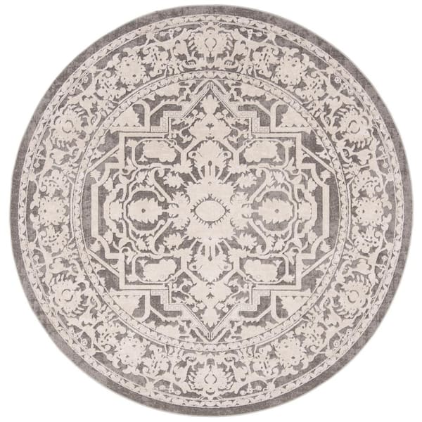 SAFAVIEH Reflection Dark Gray/Cream 7 ft. x 7 ft. Round Floral Border Area Rug