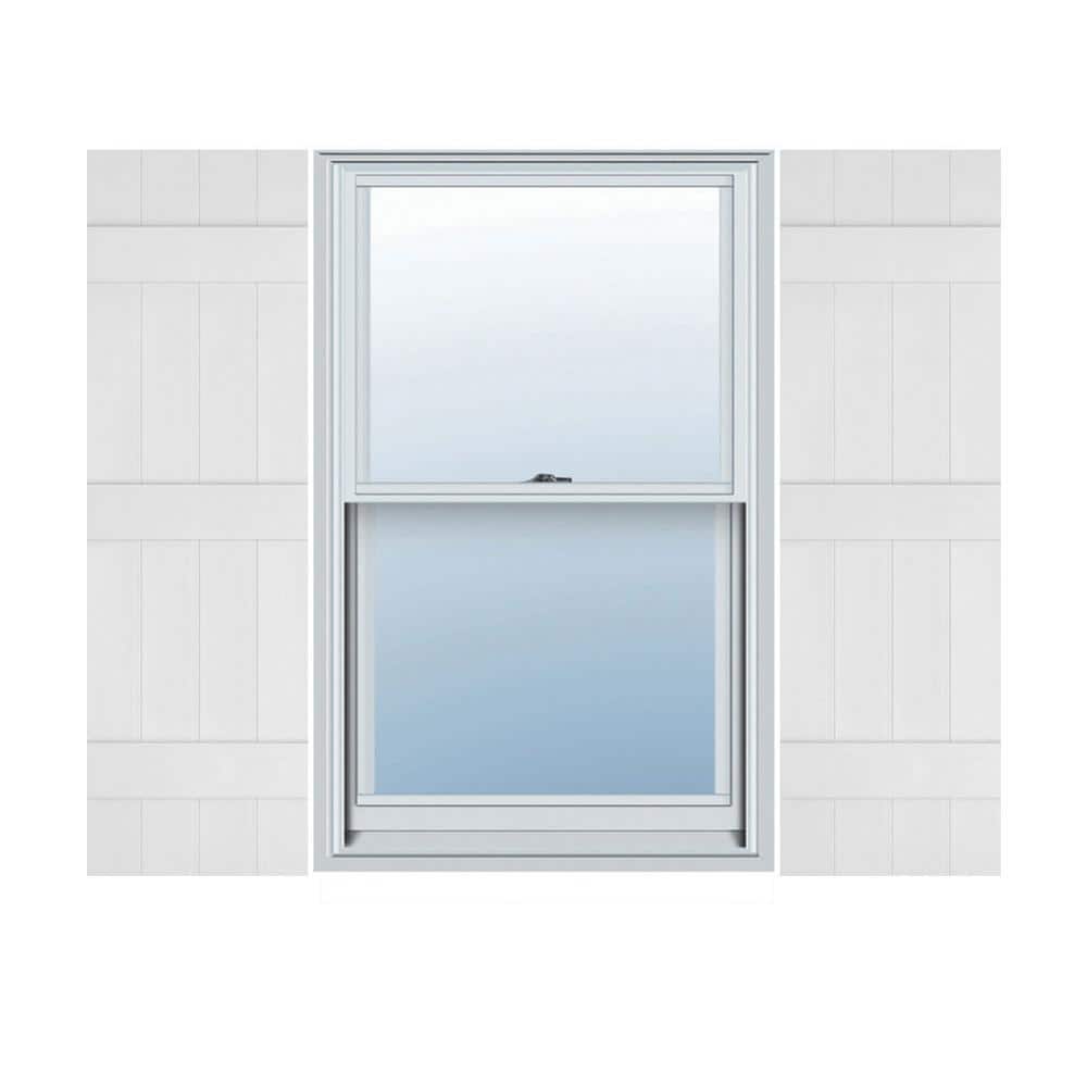 Ekena Millwork 14 in. x 59 in. Lifetime Vinyl Standard Four Board Joined Board and Batten Shutters Pair White