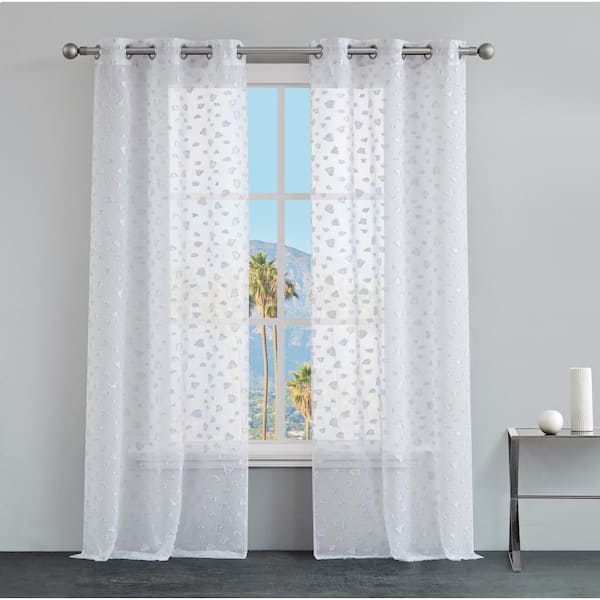 JUICY COUTURE Juicy Leopard White Embroidered Polyester 38 in. W x 96 in. L Grommet Indoor Sheer Curtain (Set of 2)