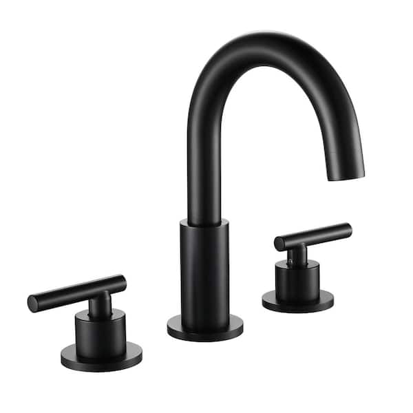 FLG 8 in. Widespread Double-Handle Bathroom Faucet 3-Holes Modern Brass Sink Faucet in Matte Black