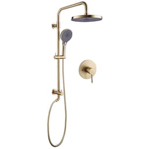 2-Spray Patterns 10 in. Wall Mount Dual Shower Heads with 3-Setting Hand Shower System in Brushed Gold
