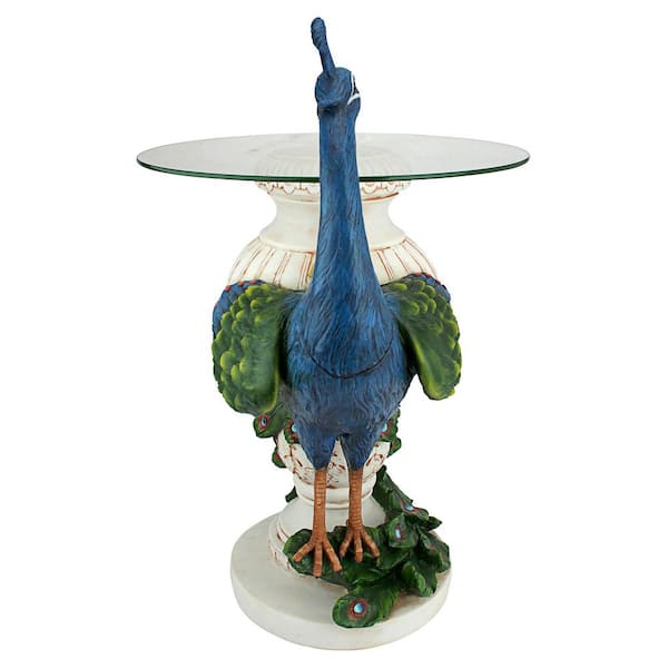 Design Toscano Staverden Castle Peacock 17.5 in. W Multi-Colored Polyresin Glass-Topped Sculptural Table