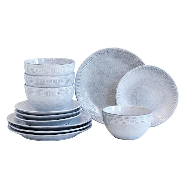 Over and Back 12-Piece Violet Stoneware Dinnerware Set