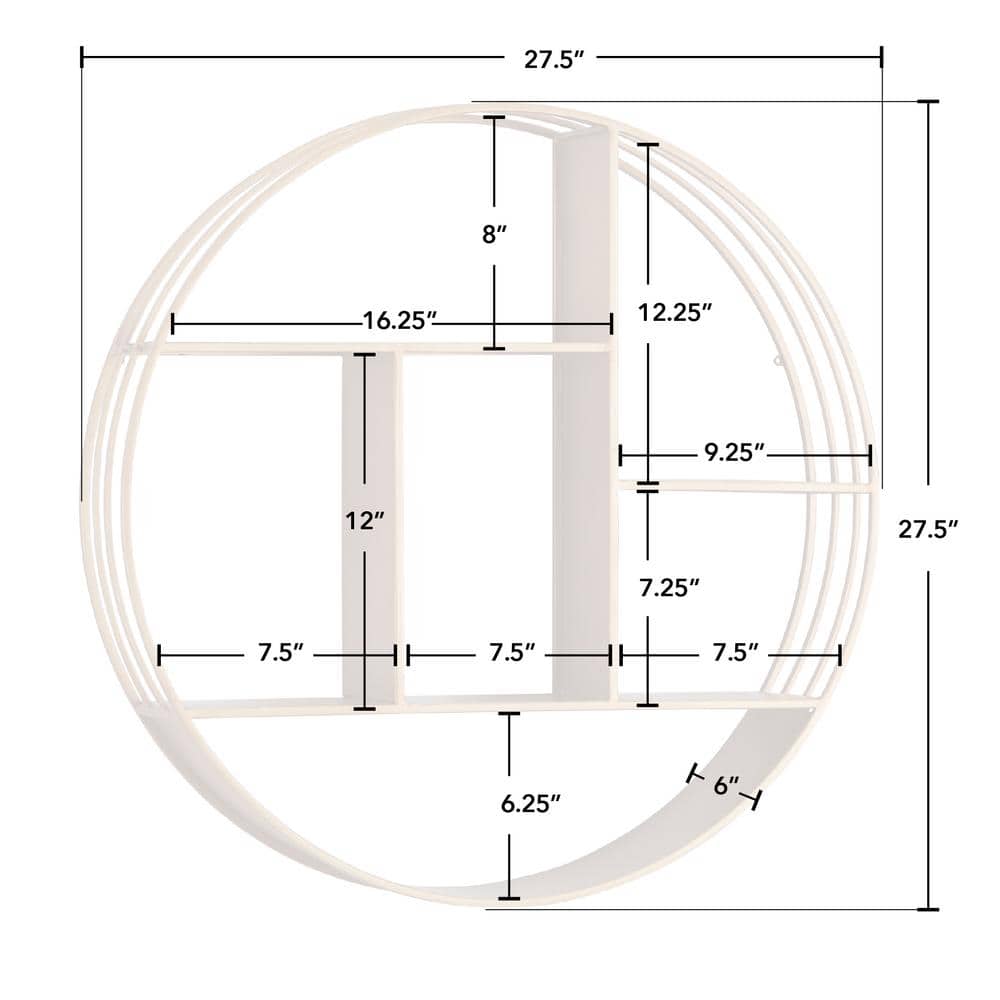 Elegant Gold Circular Metal Wall Shelf, 29.5" Modern Storage