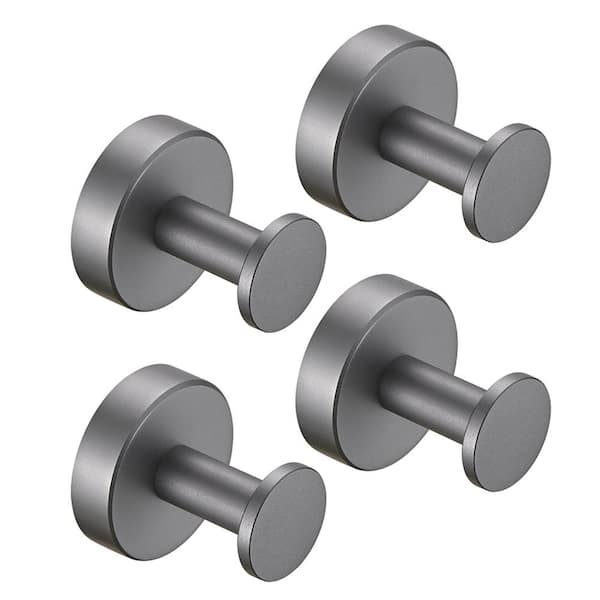 FUNKOL 4-Packs Set of Thickened Space Aluminium Wall Mounted Knob Robe/Towel Hooks in Gray