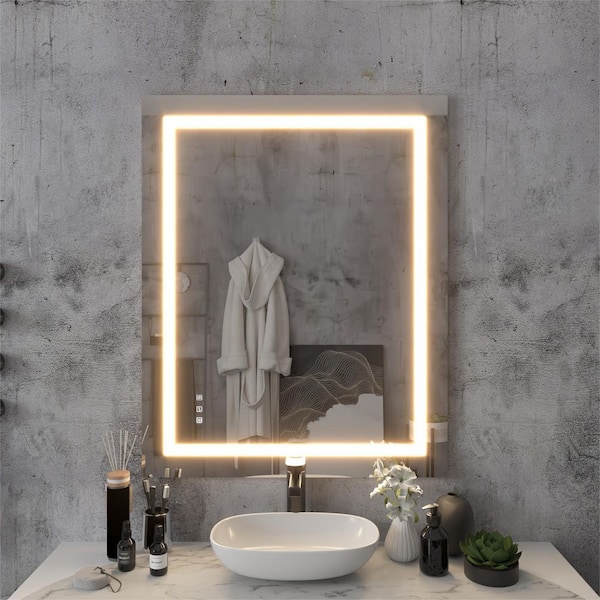 40 in. W x 32 in. H Rectangular Frameless LED Light Anti-Fog Wall Bathroom Vanity Mirror with Front Light