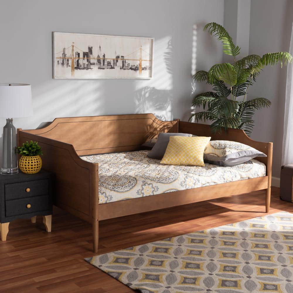 Walnut Brown Full Size Tufted Upholstered Wood Daybed