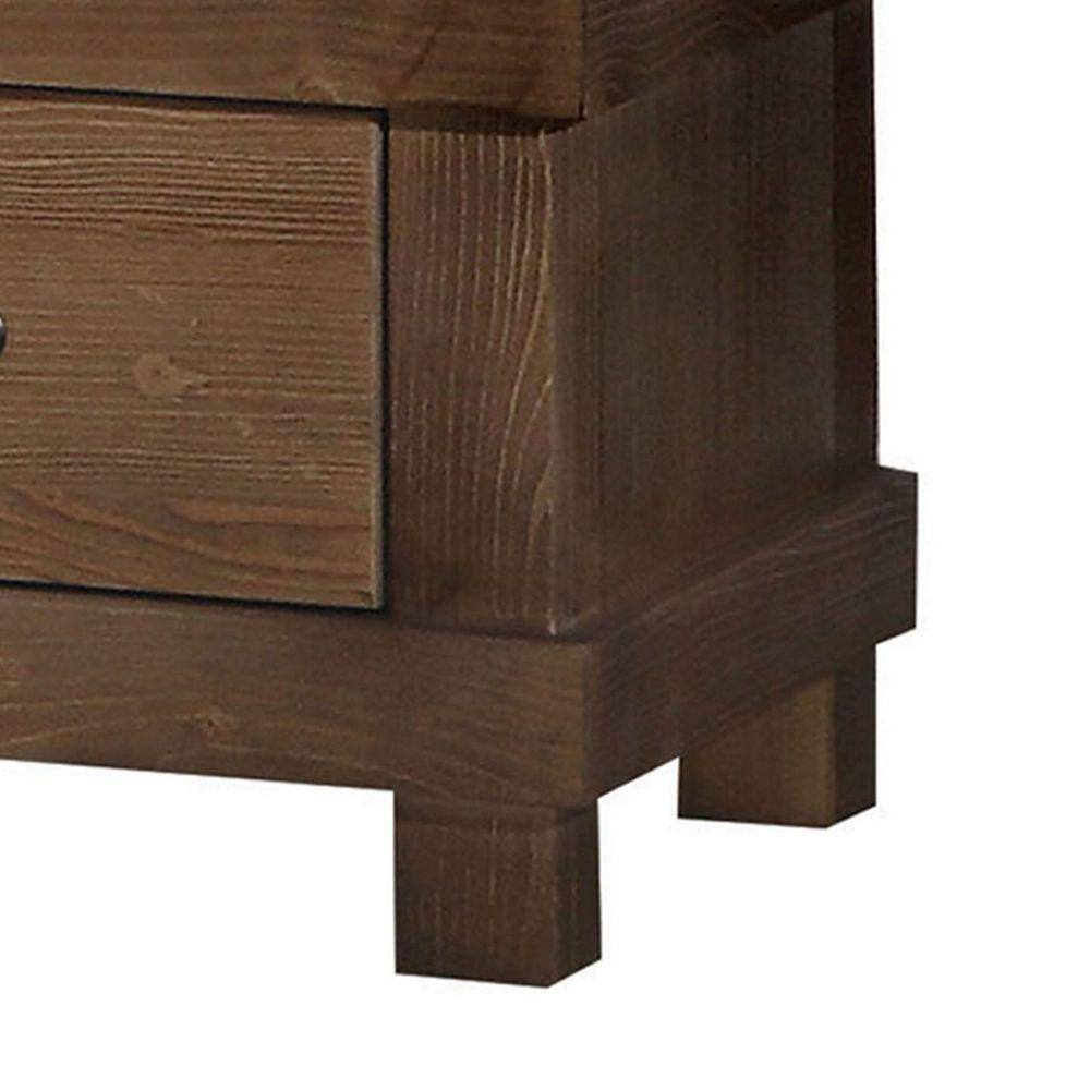 Antique Oak 2-Drawer Wooden Nightstand with Metal Handles