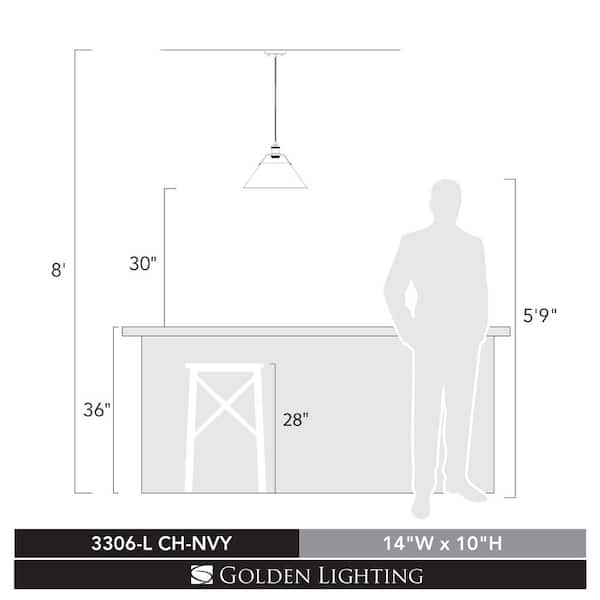 Golden Lighting - Orwell 1-Light Chrome with Navy Shade Large Pendant