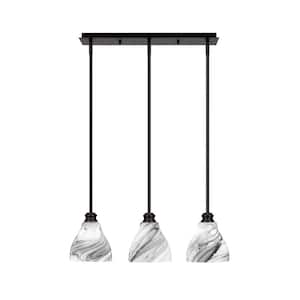 Albany 60-Watt 3-Light Espresso Linear Pendant Light with Onyx Swirl Glass Shades and No Bulbs Included