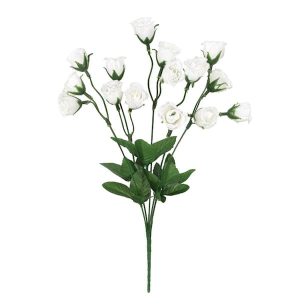 LIVING LUXURY 14 in. White Artificial Mini Rose Bud Flower Stem Bush Bouquet (Set of 12)