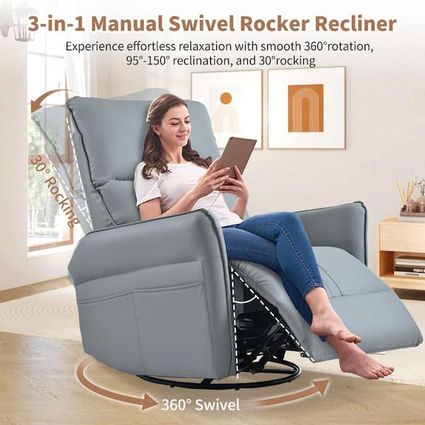 Tenleaf Metal 360° Swivel Outdoor Recliner Chair with Gray Cushion
