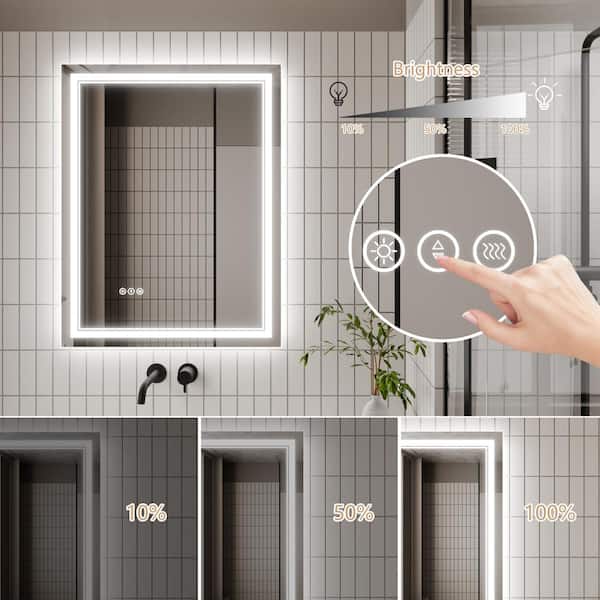 28 in. W x 36in. H Rectangular Frameless LED Light Dimmable Anti-Fog Wall Bathroom Vanity Mirror