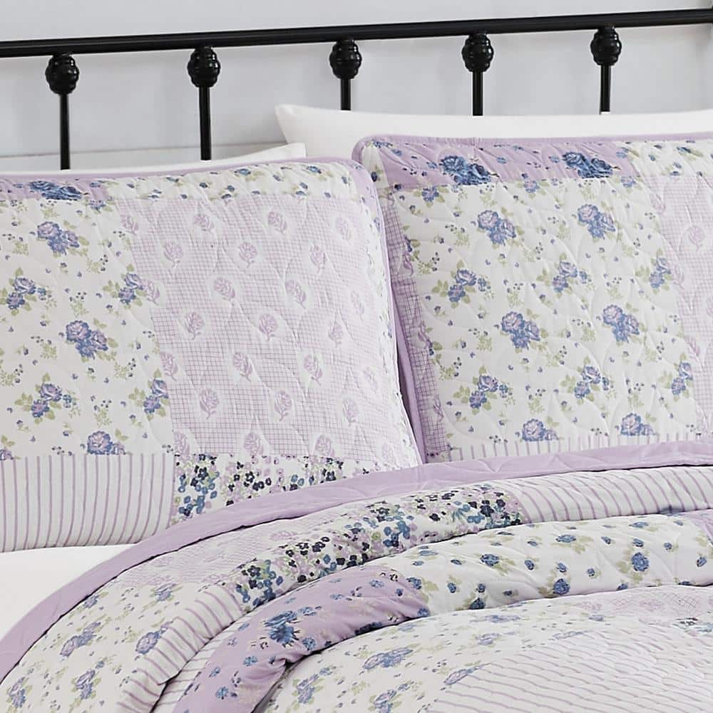 Elissa Purple and White Patchwork King Quilt Set